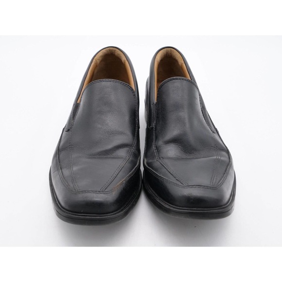 Clarks Shoes Mens 10.5 Black Leather Loafers Apron Toe Slip On Comfort Cushioned - Picture 6 of 10